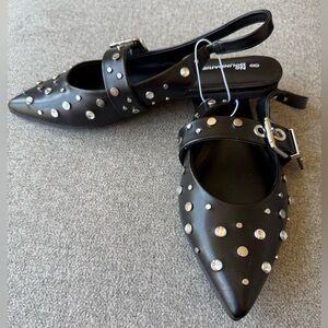 No Boundaries Black Flats with Studded Buckle Straps